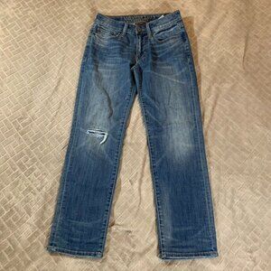 American Eagle Mens 26x28 Denim Jeans Blue Slim Straight Distressed Medium Wash